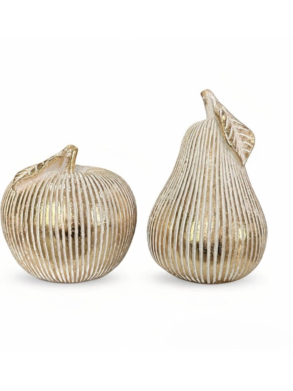 Gold Fruit Decor Set - Retro Apple & Pear Figurines for Living Room, Unique Gift